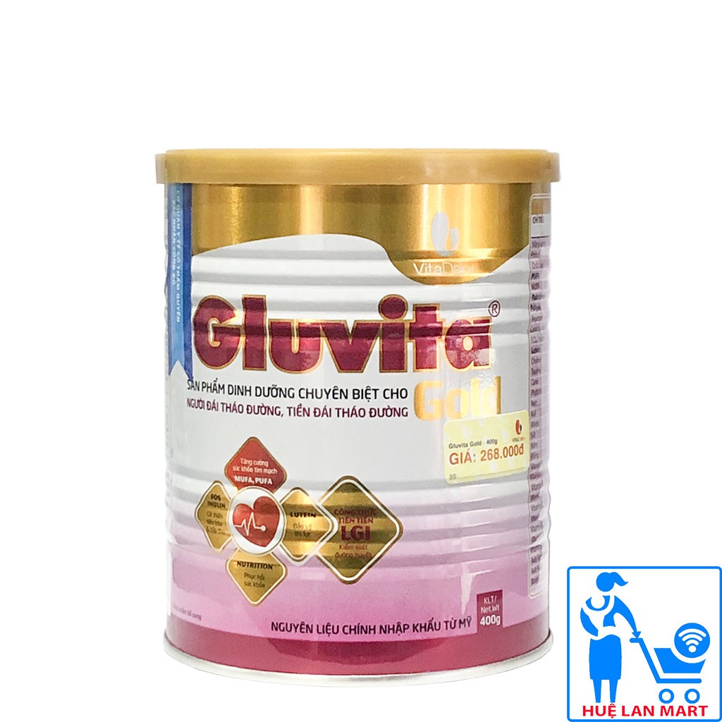 [CHÍNH HÃNG] Sữa Bột VitaDairy Gluvita Gold Hộp 400g (Dinh dưỡng chuyên biệt cho người đái đường, tiền đái đường)