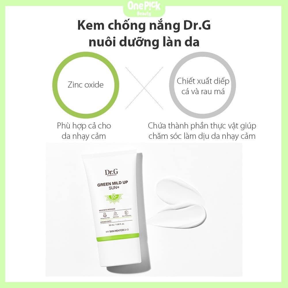 Kem chống nắng Dr.G Green Mild Up Sun SPF 50 Pa++++ và Kem Chống Nắng Làm Sáng Da DrG Brightening Up Sun SPF 50 Pa+++