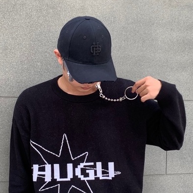 Mũ lưỡi trai trơn chính hãng HUGU BLACK LOGO CAP thêu họa tiết màu đen