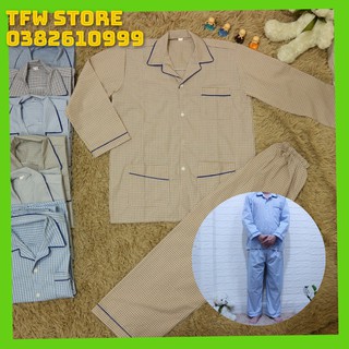 [Chất cotton] Bộ pijama nam trung niên kẻ ô (pyjama kẻ, dài tay), bộ quần áo mặc nhà, bộ ngủ cho ông, cho bố