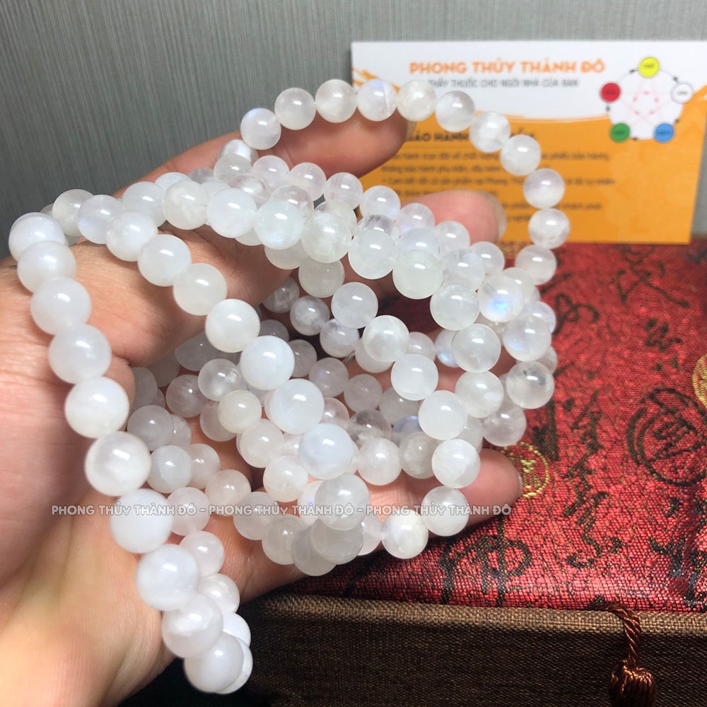 Chuỗi Vòng Mặt Trăng  Thiên Nhiên, Màu Trắng Sữa, Size Hạt 7.5 - 8mm - Phong Thủy Thành Đô