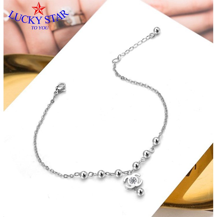 Lắc chân bi inox đính biểu tượng CC thời trang