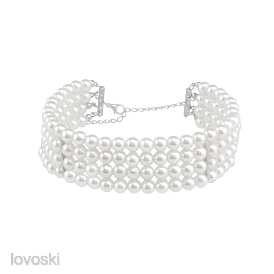 Vòng cổ choker nhiều lớp đính hạt ngọc trai nhân tạo