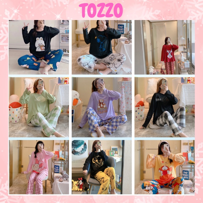 Đồ bộ bigsize quần dài dành cho nữ TOZZO chất thun cotton mặc ở nhà mùa thu dễ thương BD03