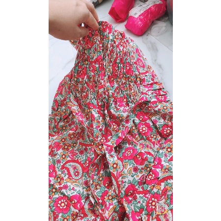 [45-55ký]Đầm cotton hoa mùa hè dạo phố đi làm văn phòng kèm dây cột chạy thun lưng tôn eo