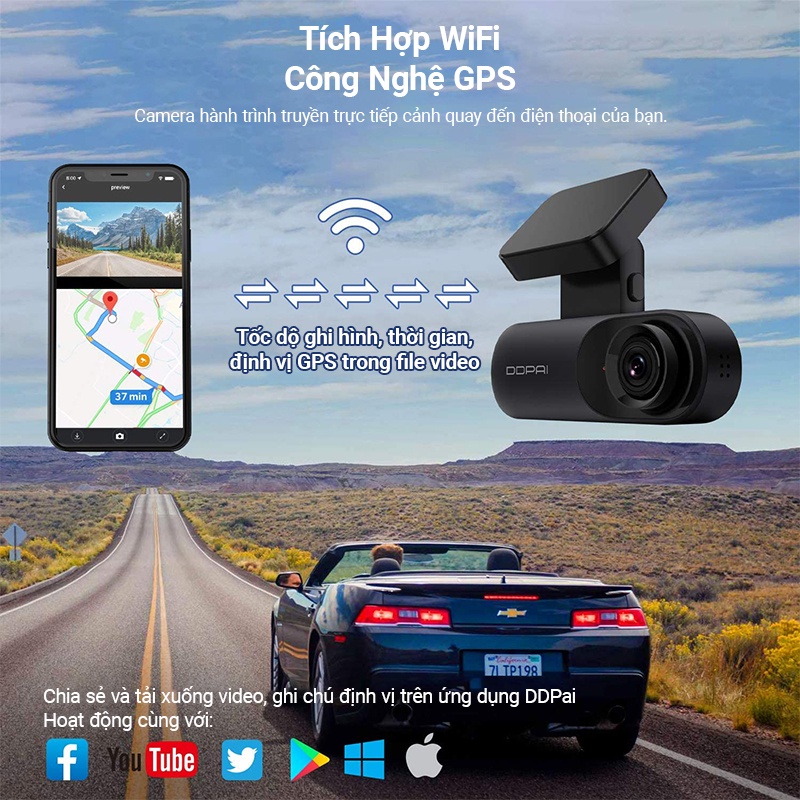 [Bản quốc tế] Camera hành trình DDPAI Dash Cam mola N3 Driving Recorder Camera gắn trên ô tô với Wi-Fi 1600P