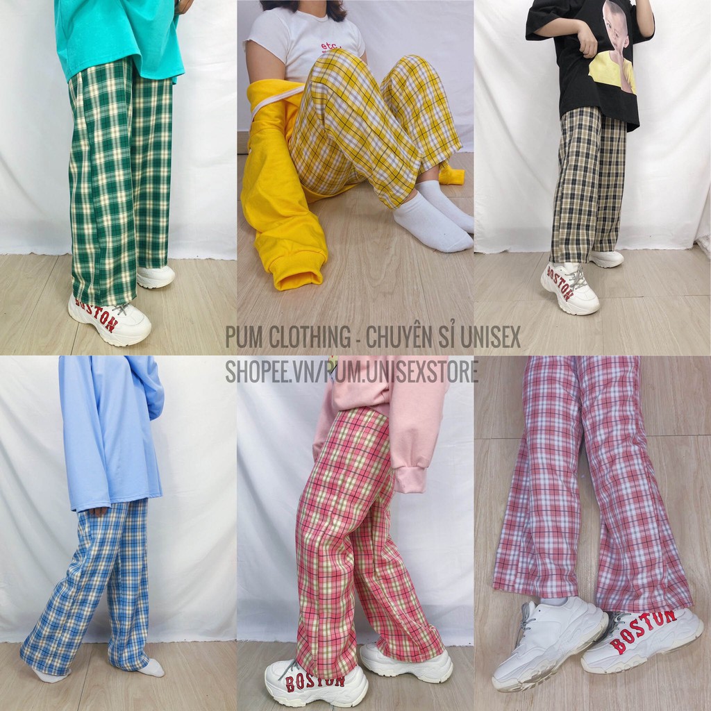 Quần Ống Rộng Dáng Suông Kẻ Ca rô - Quần Culottes Cạp Cao Có Cúc Siêu Hack Dáng-HươngSu (Q058)