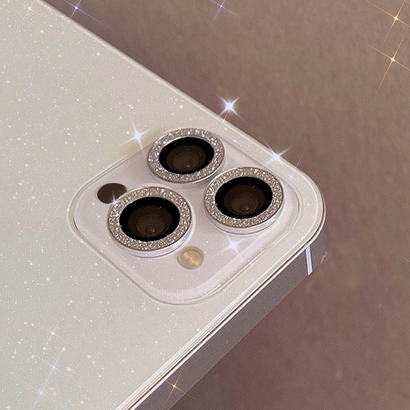 Dán kim cương điện thoại kính cường lực kim loại vệ máy ảnh cho iPhone 15 14 13 11 12 Pro Max 13 Mini