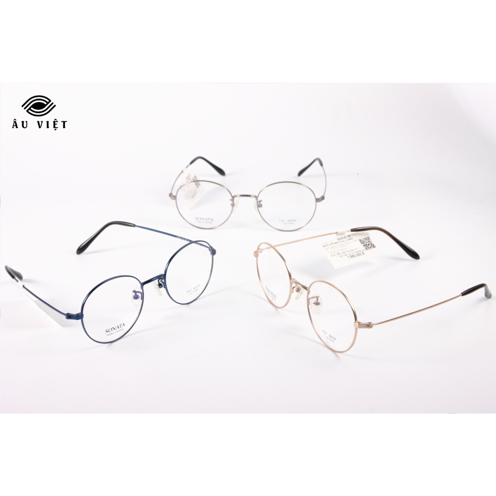 Gọng kính kim loại titanium nam nữ unisex dáng tròn Sonata T-101 màu vàng/bạc/xanh đen Full box