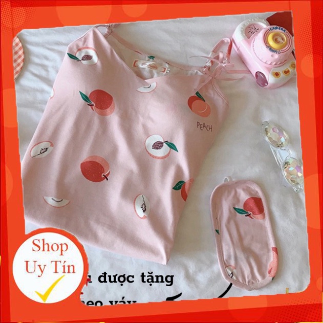 Váy ngủ hai dây đầm ngủ thun mềm mịn có đệm ngực đuôi xếp li ( tặng kèm bịt mắt )