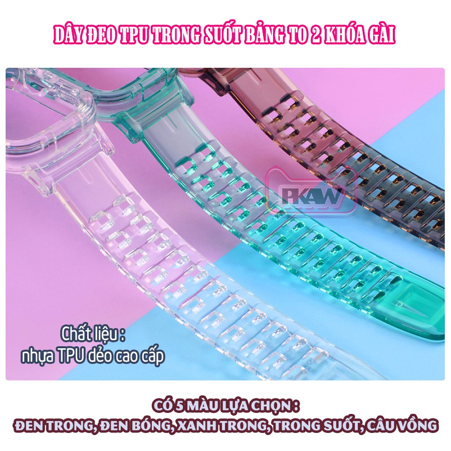 Dây Đeo liền ốp cho Apple Watch 7/6/5/4/3/2/1 size 38/40/41/42/44/45mm nhựa TPU 2 khóa gài_Đen Trong