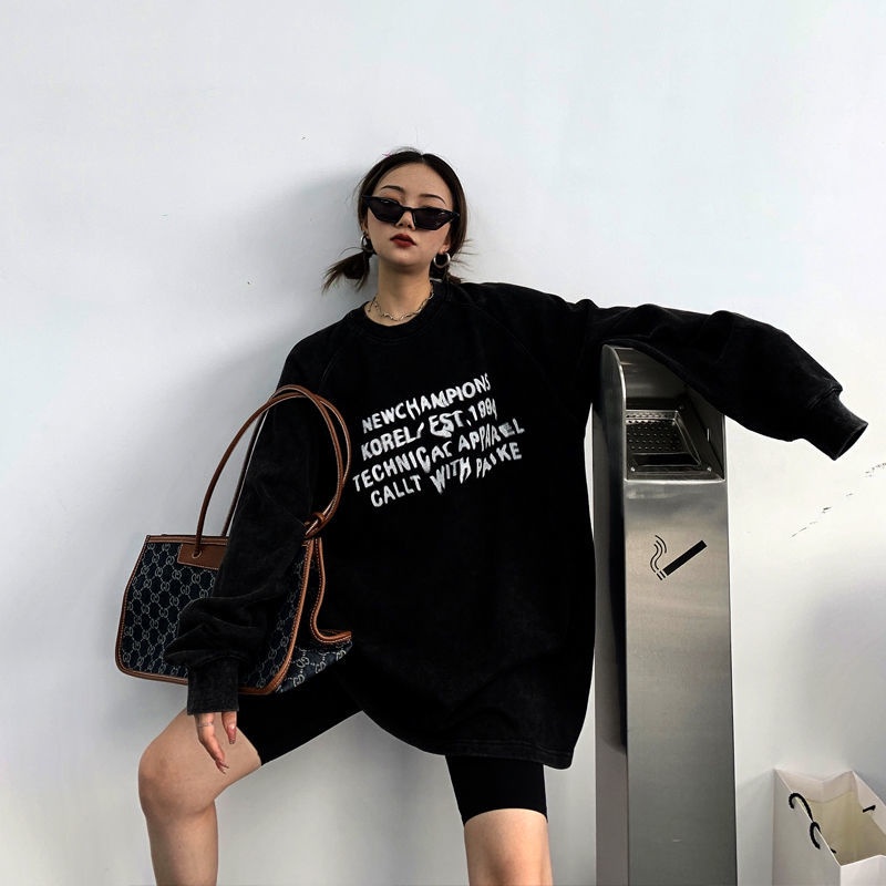 Áo Nỉ Nữ Dài Tay Cổ Tròn Form Rộng Thời Trang Hàn