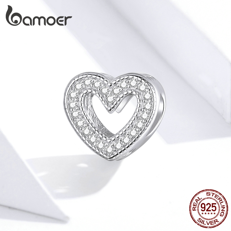 Phụ Kiện Bamoer Hình Trái Tim Bằng Bạc Dùng Làm Trang Sức Xinh Xắn