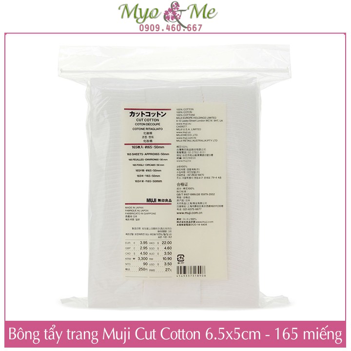 Bông tẩy trang Muji Cut Cotton 65x50 gói 165 miếng