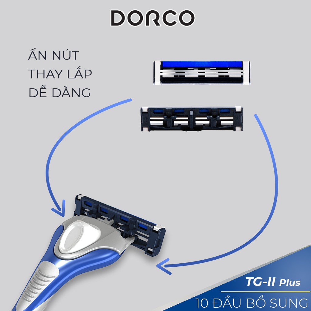 Dao Cạo Râu 2 Lưỡi Dorco TG-II Plus System + 10 Đầu Cạo Thay Thế TNA 3004 (đầu lưỡi màu ngẫu nhiên)