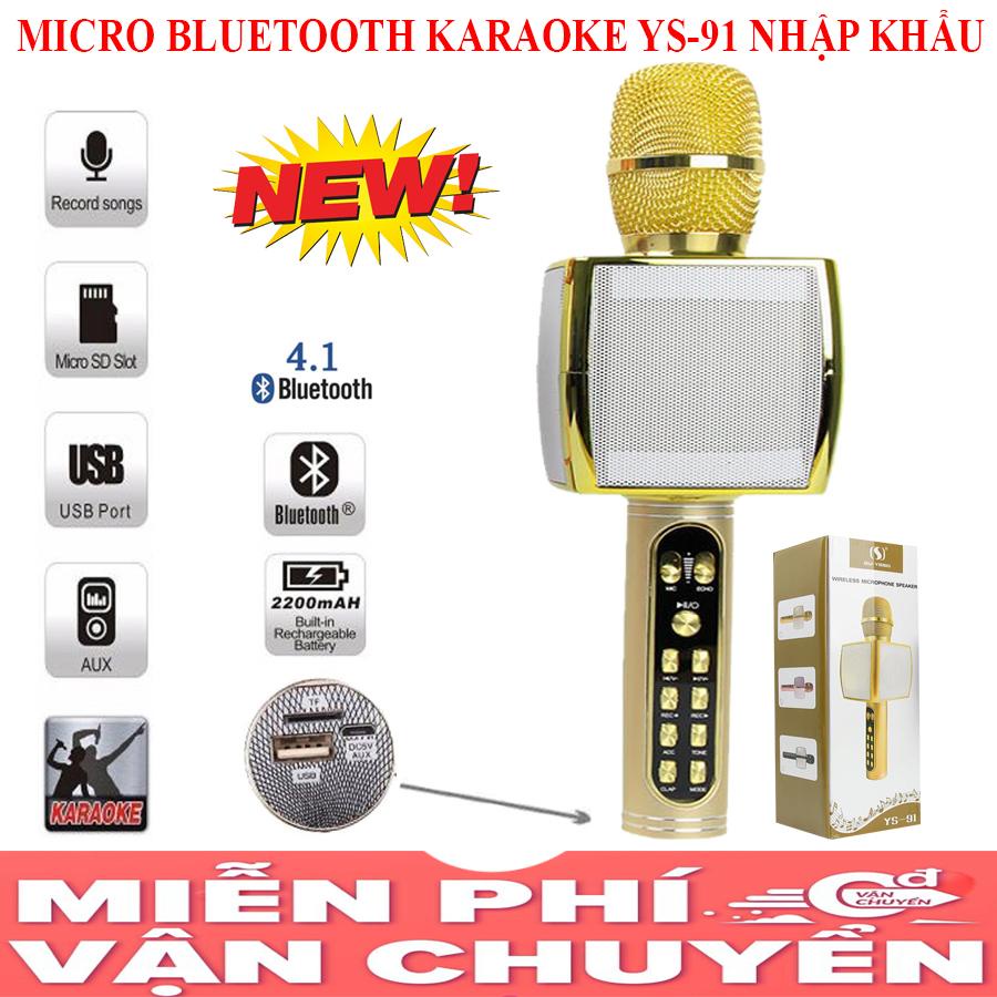 Mic Hát Karaoke Kèm Loa Bluetooth Mic Hát Karaoke Ys - 91 Kèm Loa Blutooth Âm Thanh Sống Động Khả Năng Bắt Và Lọc Âm Tốt