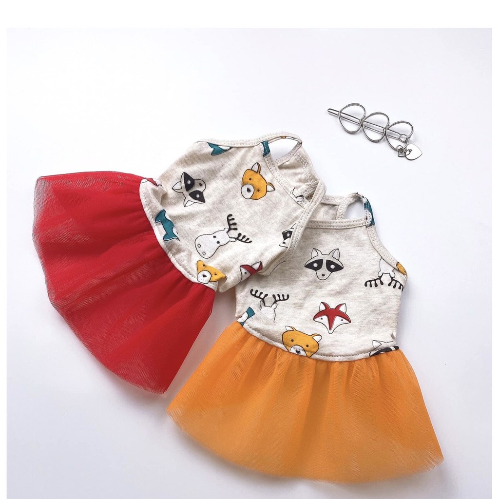 Áo Chó Mèo - Váy Đầm 2 Dây Cotton Phối Lưới