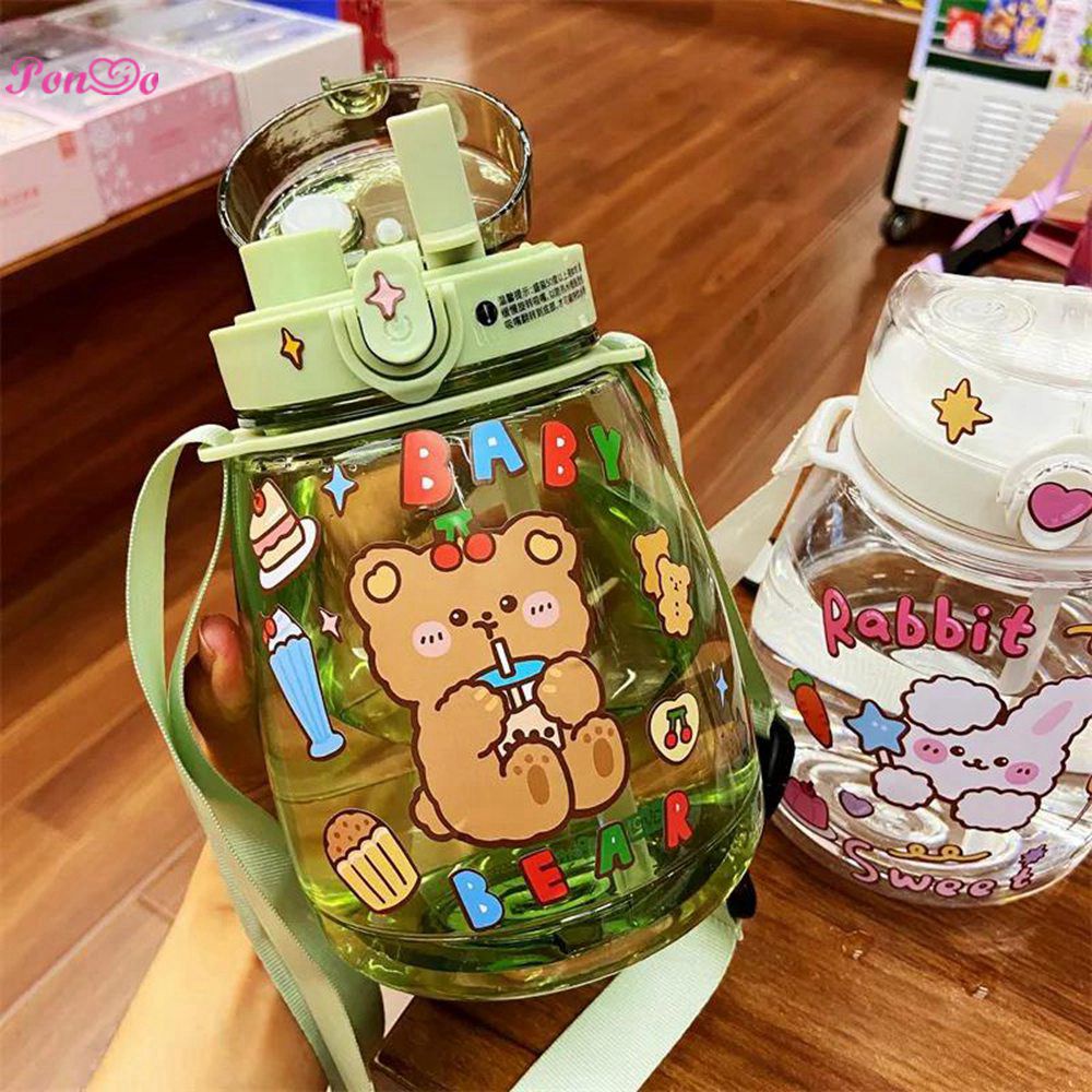 Bình Nước 1200ml 2 Lỗ Họa Tiết Hoạt Hình Dễ Thương Cho Bé Gái