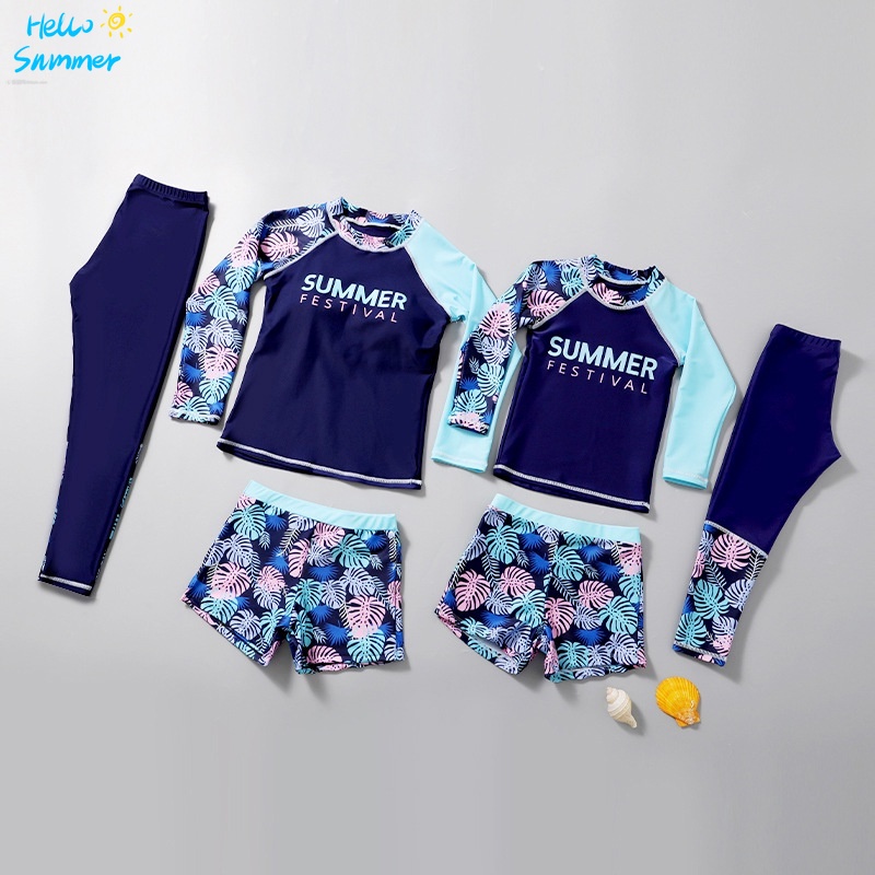 Bộ Đồ Bơi Dài In Họa Tiết Hoa Thời Trang Dành Cho Mẹ Và Bé Size M-5XL