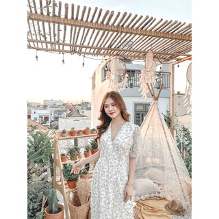 ĐẦM HOA VOAN TRẮNG NÚT+ẢNH CHỤP THẬT SP