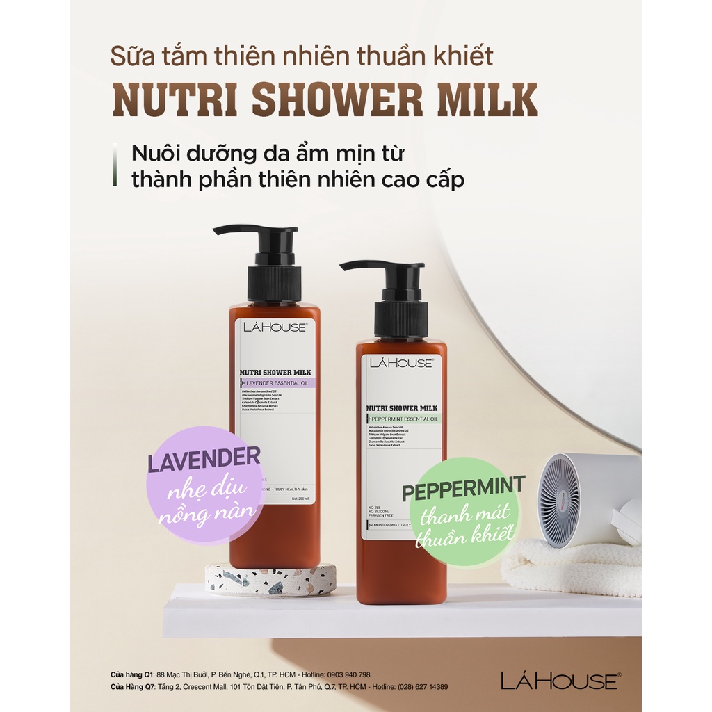 Sữa tắm làm dịu,làm sạch da Lá House Nutri Shower Milk Lavender Essential Oil 250ml