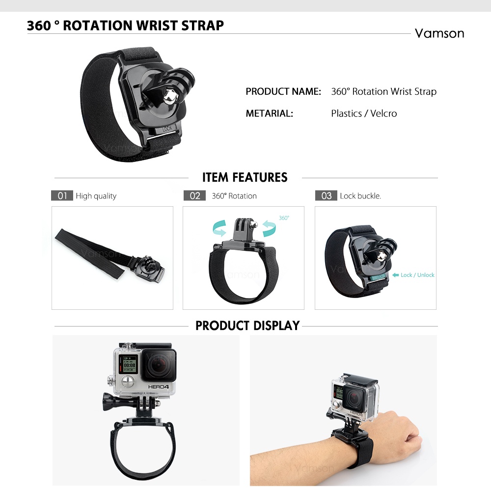 GOPRO Dây Đeo Ngực/Cổ Tay Gắn Máy Ảnh Hành Động Xiaomi Yi Xoay 360 Độ 10 9 8 6 7
