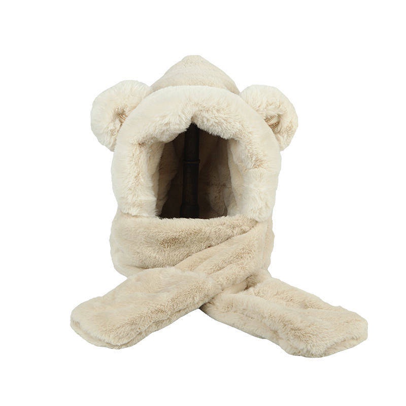 Mũ trùm đầu có tai gấu kiêm khăn choàng cổ và găng tay giữ ấm kiểu dáng dễ thương thời trang mùa đông thoải mái cho nữ