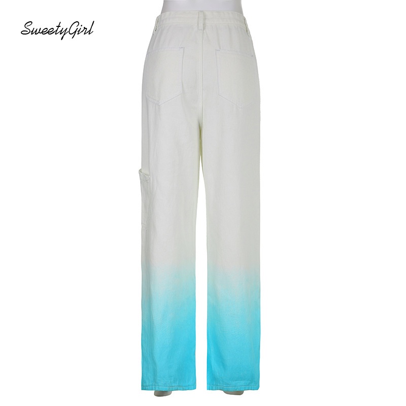 Quần Jean Dài Lưng Thấp Dáng Rộng Phối Nút Màu Gradient Thời Trang 2022 Cho Nữ