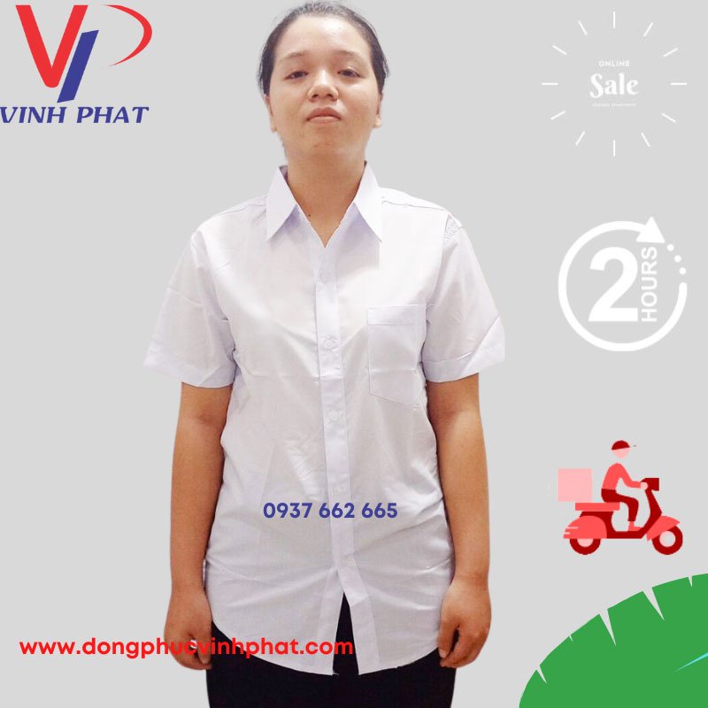 Áo sơ mi trắng nữ tay ngắn đi học Cấp 1 2 3 -  Đồng phục học sinh -  Hình thật, có sẵn.