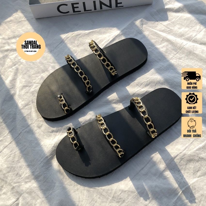 Dép sandal nữ xỏ ngón đi chơi, đi học xích đen/trắng full size 30-44 nam nữ SANDALTHOITRANG [ẢNH THẬT 100%]