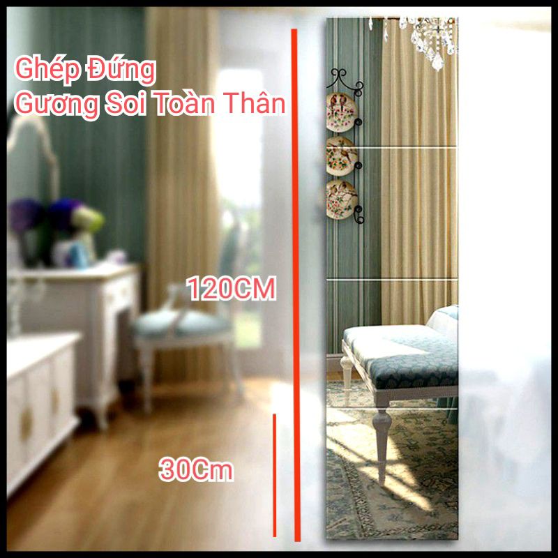 Gương Toàn Thân Ghép Dán Tường 120 x 30 cm LUXHOME, Dán Cánh Tủ, Cửa, Tường Tiện Lợi An Toàn