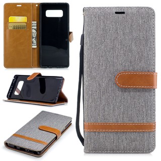 Bao da điện thoại denim phối màu sáng tạo có ngăn đựng thẻ cho Samsung Galaxy Note 8 9 10 10 Plus