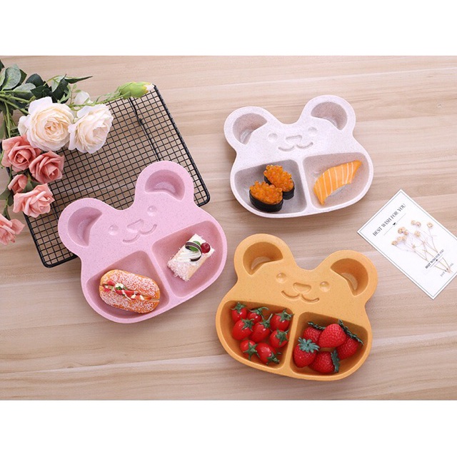 Khay ăn dặm lúa mạch kèm thìa dĩa hình gấu cho bé Acute Baby