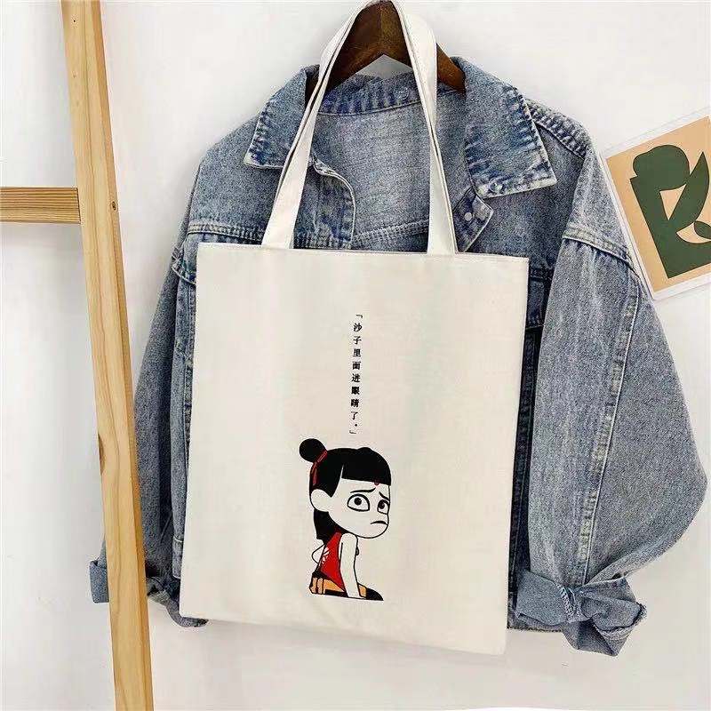 [Spot] Canvas bag tote bag female student shoulder bag bag bag environmental bag shopping bag canvas bag canvas side backpack Korean version of the hand bag