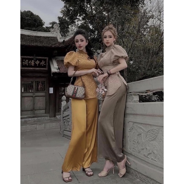 Đồ Làm Đi Chùa Nữ, kiểu Gấm Tay Phồng Sang Trọng đủ màu đủ size