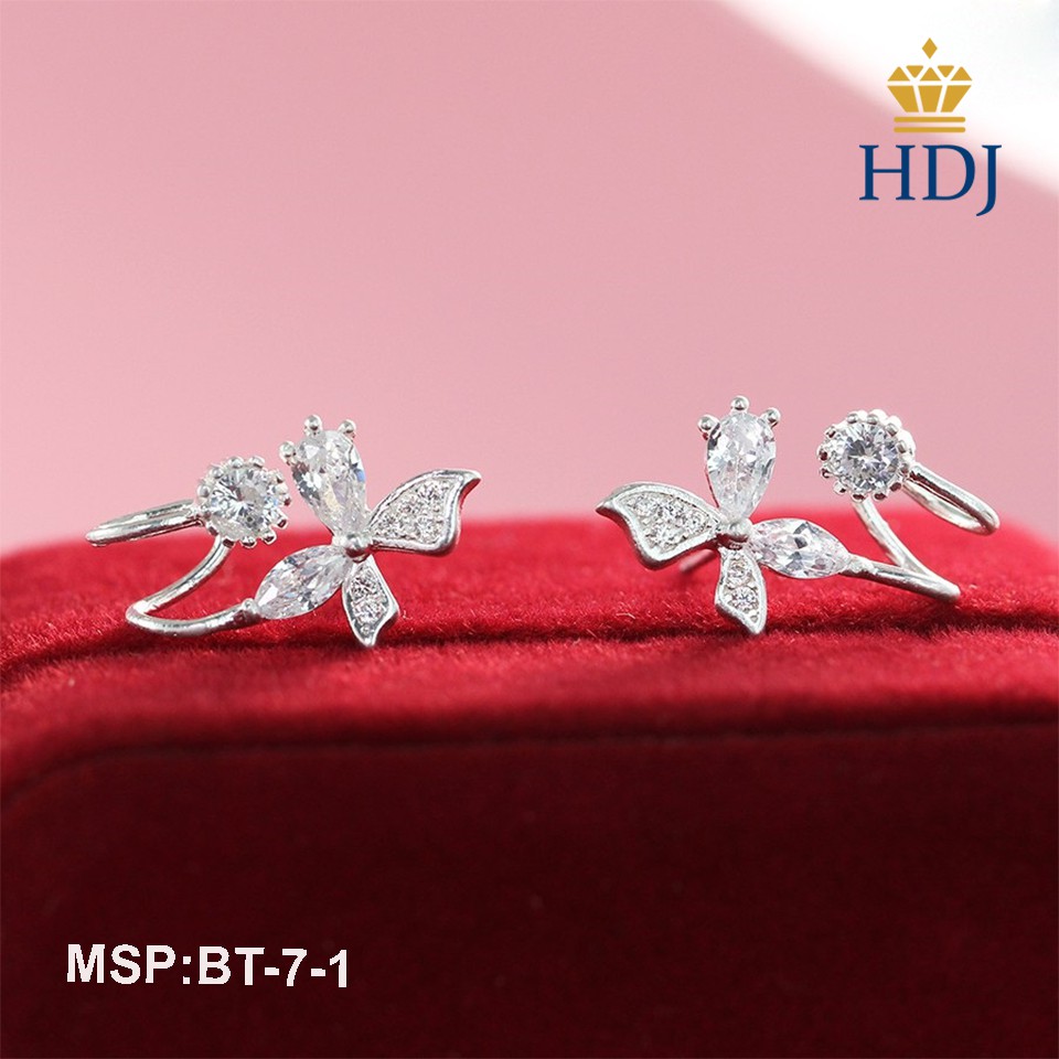 Khuyên tai bạc nữ hình cánh bướm đẹp đính đá siêu đẹp trang sức HDJ mã BT-7-1