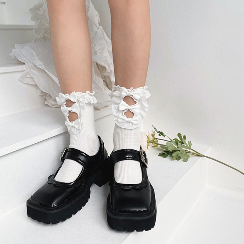 Vớ cotton phối bèo đính nơ phong cách lolita đáng yêu cho nữ