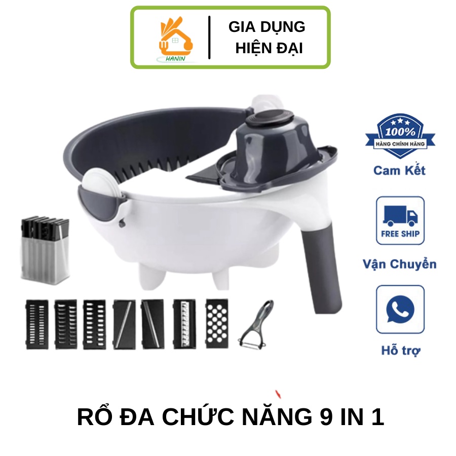 Bộ Dụng Cụ Nạo Rau - Củ - Quả Thông Minh Kèm Rổ 9 Trong 1 Đa Năng, Tay Cầm Thảo Mái, Có Khóa Xoay, Góc Xoay Tự Động