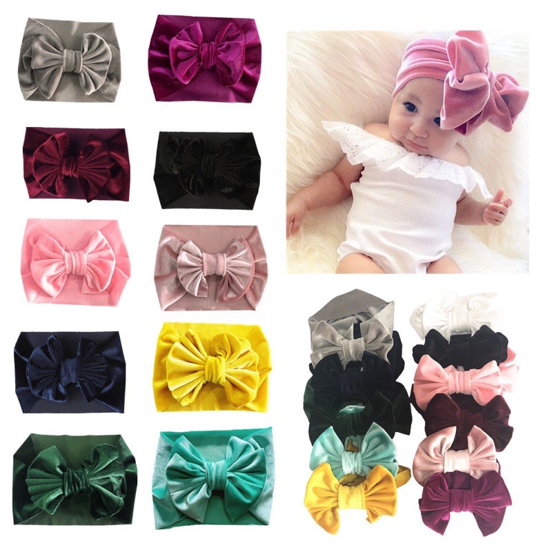 Turban vòng có nơ VẢI NHUNG cho bé gái ms11252