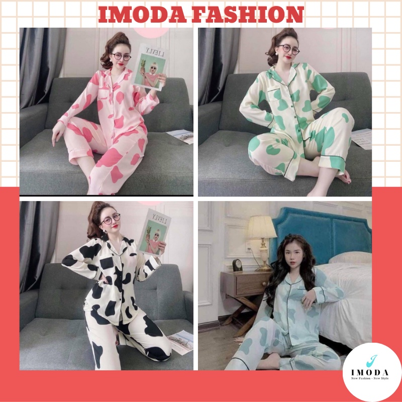 Bộ ngủ dài tay họa tiết loang bò IMODA, chất vài kate thái mềm mịn, thoải mái, họa tiết trẻ trung, đáng yêu | BigBuy360 - bigbuy360.vn