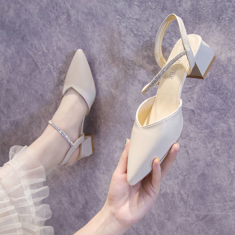 Giày Cao Gót Giày Sandal Phong Cách Hàn Quốc Gót Thô đính đá