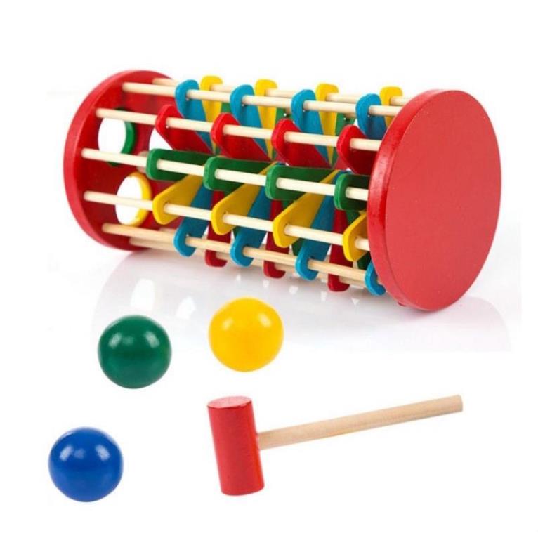 Đồ Chơi Gỗ Montessori, Đồ Chơi Đập Bóng Lốc Xoáy Cầu Thang Cho Bé