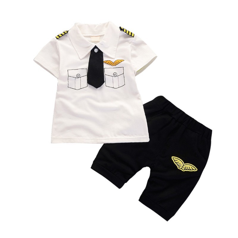 Set áo thun có cổ + quần ngắn phong cách hải quân dành cho trẻ em trẻ sơ sinh