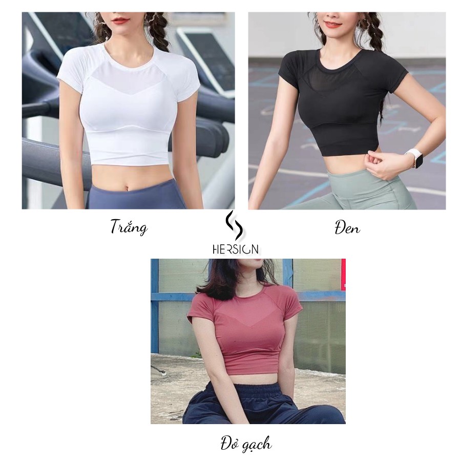 Đồ tập gym nữ Set tập GYM Áo croptop phối lưới Quần jogger nữ HERSIGN