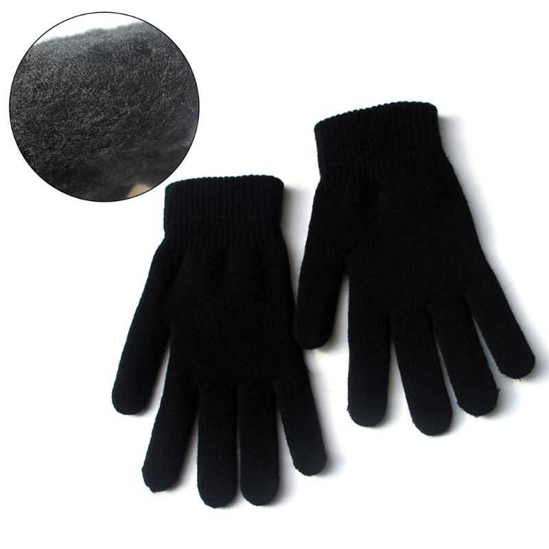 Găng tay dệt kim dày dặn phối lông màu trơn giữ ấm mùa đông 5 màu sắc cơ bản tùy chọn cho nam và nữ