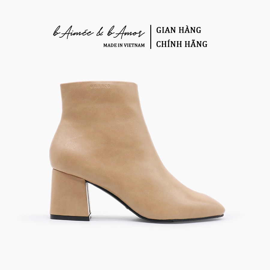 Boot nữ Cao Gót bAimée & bAmor Cổ Thấp Mũi Vuông Gót Vuông Cao 5cm Giày Bốt Đẹp Da Mềm Cao Cấp Màu Đen Kem Nâu - MS1616