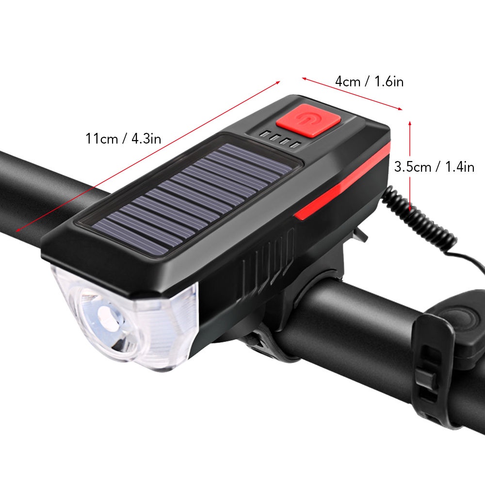 Đèn xe đạp sạc bằng năng lượng mặt trời, có chuông còi hú siêu to, 3 chế độ sáng siêu sáng- có thể sạc lại qua cổng USB
