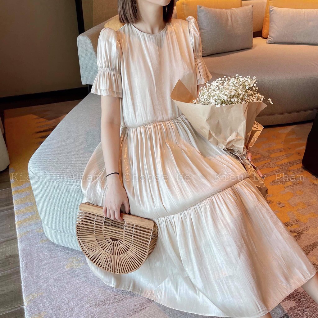 Đầm babydoll tầng organza ánh nhũ