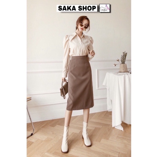 Chân váy nữ bút chì dáng dài vải tuyết mưa dày dặn nhiều màu