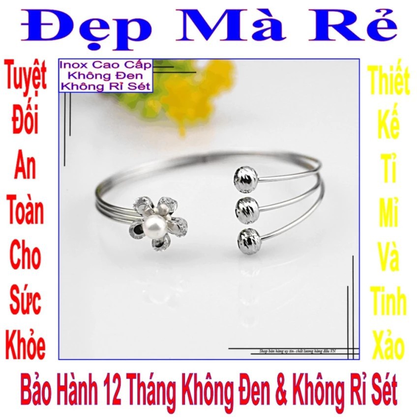 Vòng tay nữ hở kiểu hoa mai đính ngọc trai nhân tạo và 3 viên bi (Trắng) VTLT00101T025059
